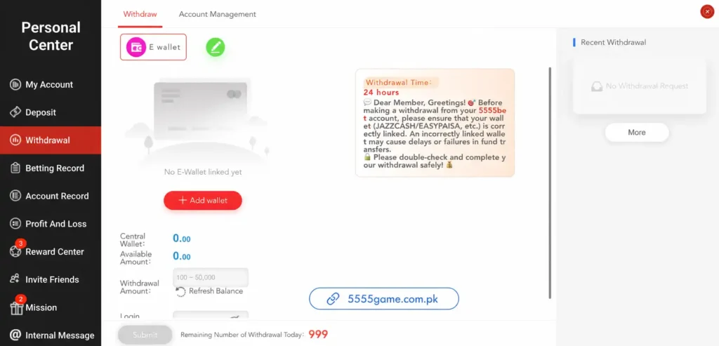 5555 Pak Withdraw Money